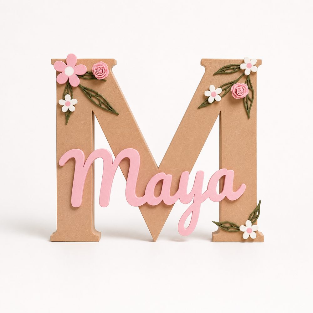 Floral letter M name sign Maya